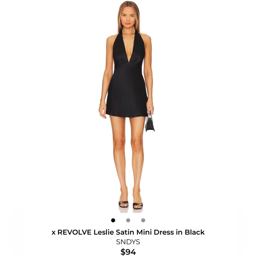 SNDYS Black Satin Halter Mini Dress